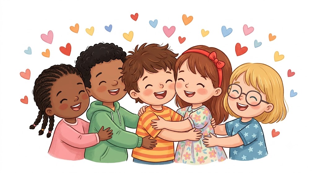 Enfants qui se font un c&acirc;lin